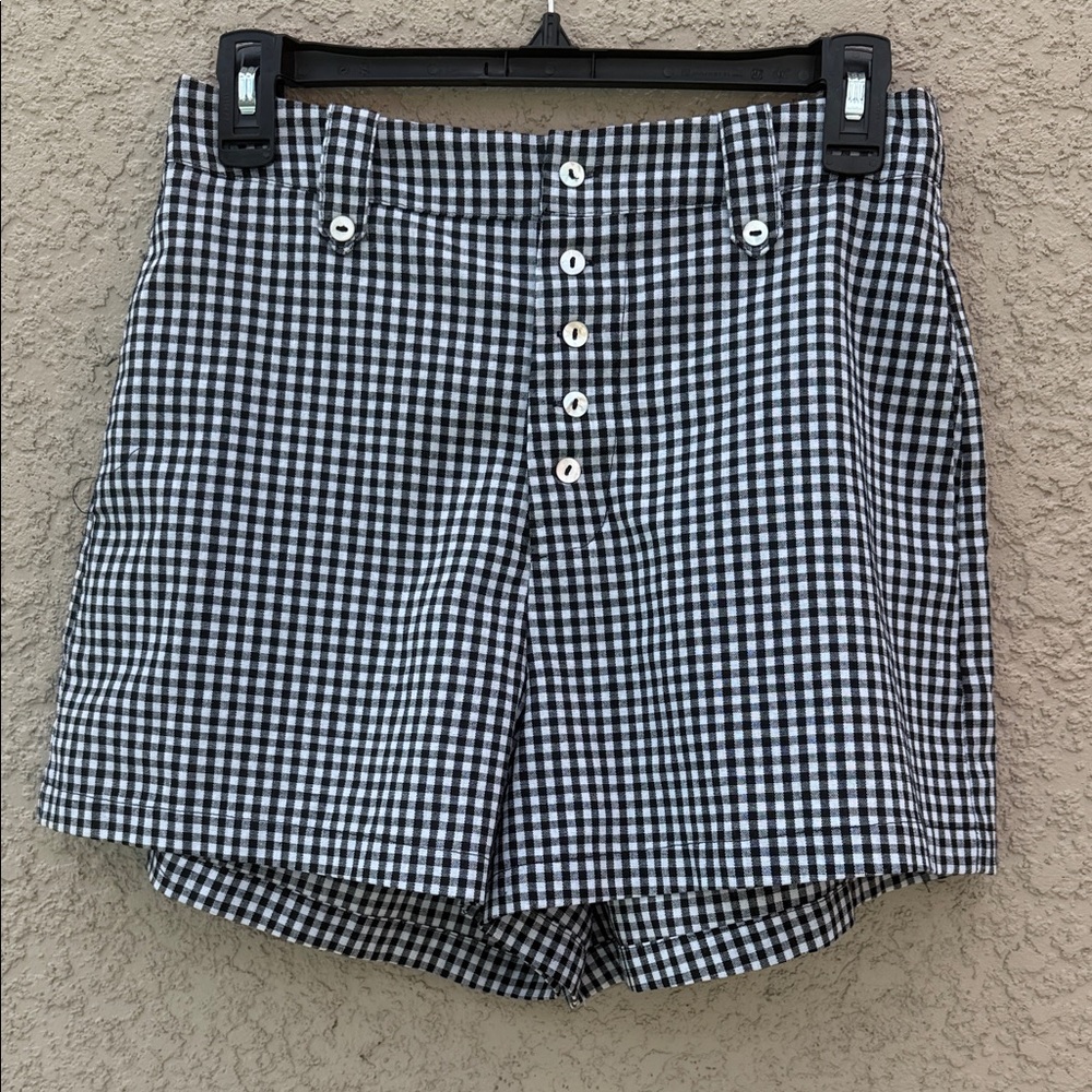 RIHOAS Black and White Checkered High Waist Shorts